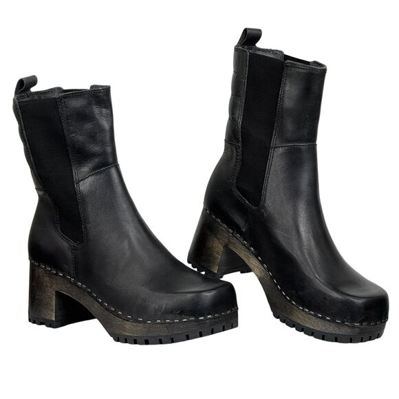 Mia Women's Justina Clog Boots Black Size 7 NEW Chunky Real Wood Sole Retro 90s - Picture 5 of 10